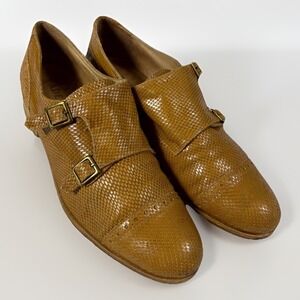 Adela Gil Mens Dress Shoes Brown‎ Snake Skin Leather Double Monk Strap Oxford